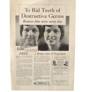 Vintage 1930 Pepsodent Destructive Germs Ad Advertisement